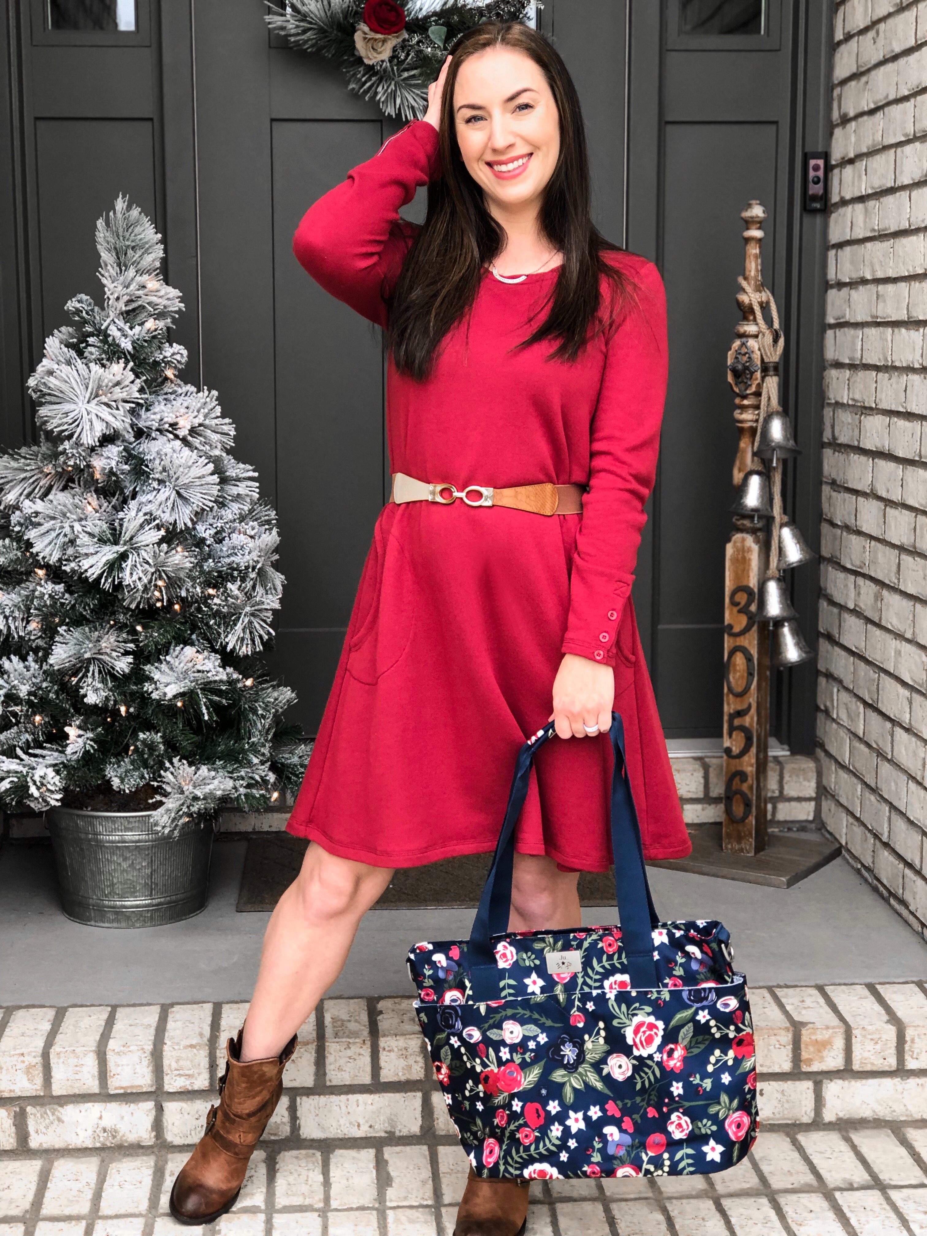 gift guide 2018, christmas wishlist, qalo ring, evys tree, ju-ju-be, jujube, jujube content creator, encore tote, red dress, holiday outfit, christmas party, winter lookbook, leather boots, steve madden, freebird, jujube tote, diaper bag, best diaper bag, machine washable, isabelle grace jewelry, personalized jewelry, wedding band, cuff bracelet, necklace, gift guide, gift guide for men, gift guide for women, pregnancy, expecting mom